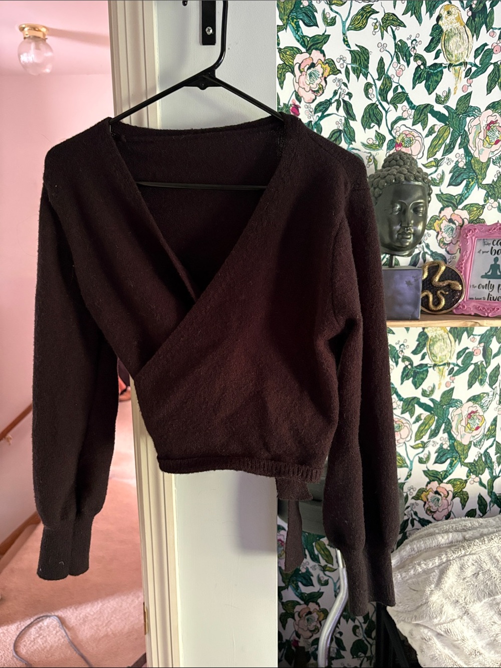 Black Wrap-Style Knit Sweater
